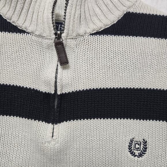 Chaps Mens Y2K Preppy Classic Heritage Striped Quarter Zip Cotton Knit Sweater L - Picture 4 of 11